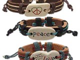 Leather Bracelets
Multicolored, 12mm wide
Oval/rounded/rectangle/heart
Peace sign/"peace"/"love"
adjustable up to 10" with macrame' knot closure
Available:  Contact Us