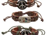 Leather Bracelets
(dyed)/cotton cord/bone, multicolored, 11-13mm with round and rounded rectangle with peace sign, adjustable up to 13 inches with macramé knot closure.
Available:  Contact Us
Limited Quantity!