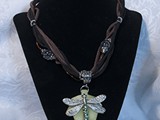 5-strand leather necklace
Glass Beads, Copper
Pewter Dragonfly w/ Peridot
Swarovski Crystal Tail
floats on green glass leaf
SOLD!