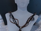 Silver Dragonfly
Floating on Black/White/Copper Glitter Leaf
Topaz & Absolute Swarovski Tail
5-Strand Suede Leather
Glass Beads
SOLD!