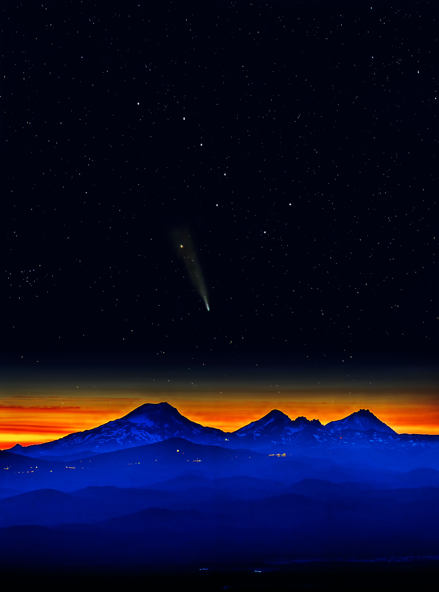 "Comet Neowise & the Big Dipper over Sisters Sunset"